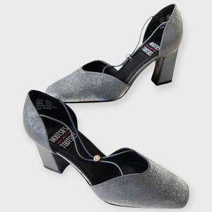 Mootsies Tootsies Halle Satin Fabric Silver/Gray Y2K Square Toe  Heels Size 8M